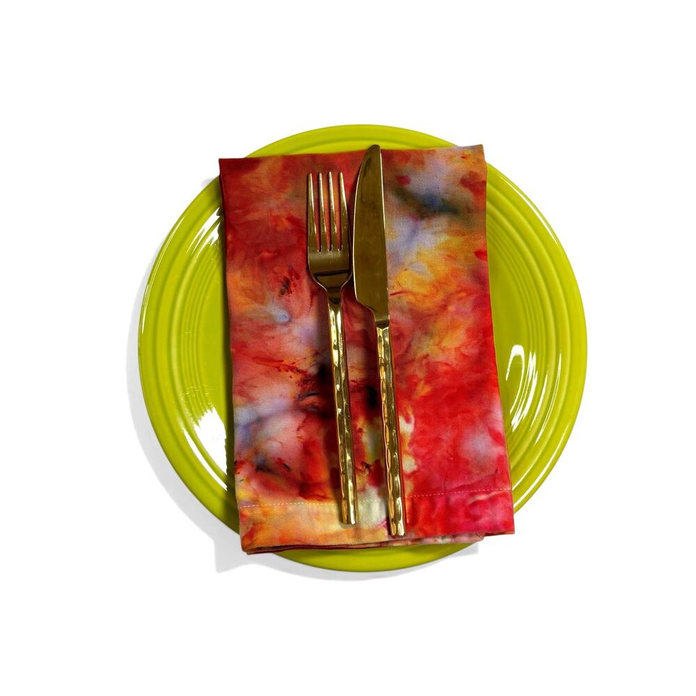 Hand Dyed Cloth Napkins 19" - Bonfire Reusable Dinner Napkins Ice Dye Orange